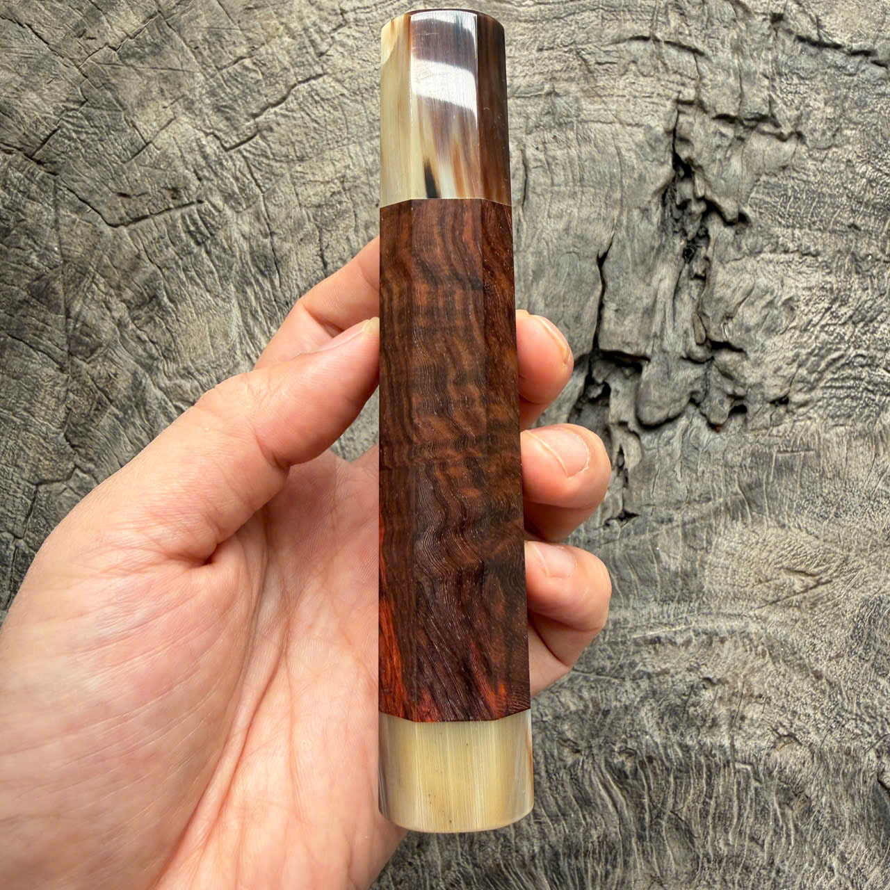 I - 27 Curly Siamese Rosewood Wa Handle, Marble horn ferrule End cap- 140mm