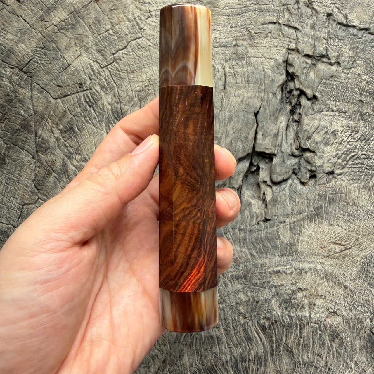 I - 27 Curly Siamese Rosewood Wa Handle, Marble horn ferrule End cap- 140mm