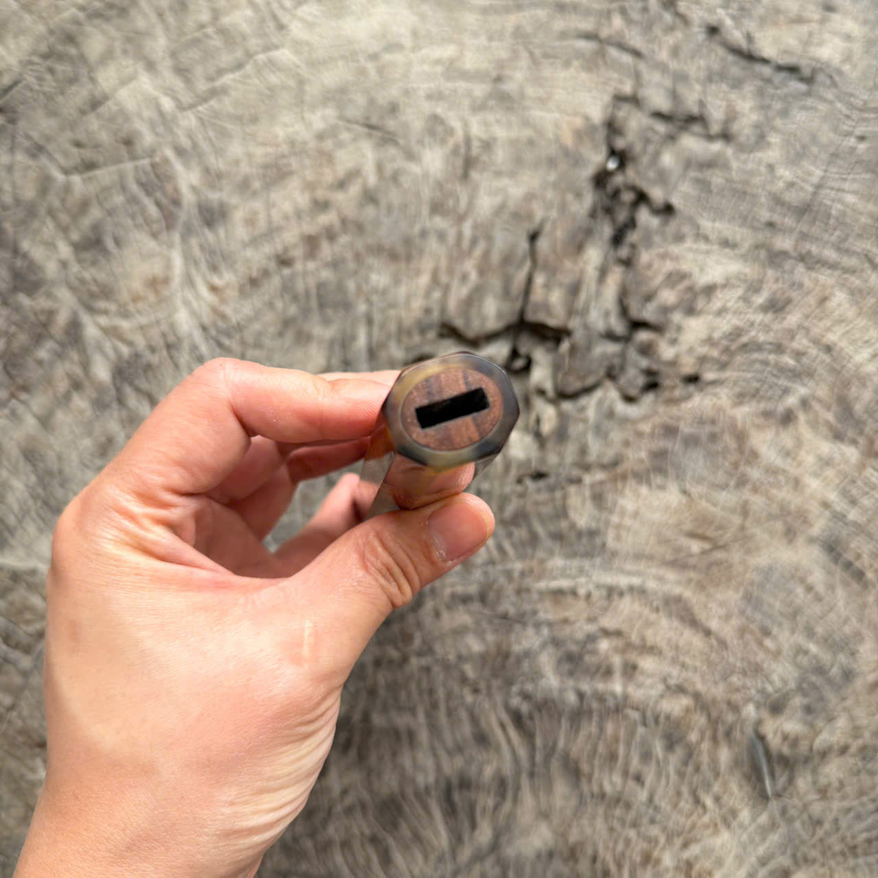 I -4 Curly Hawaiian Koa Wa handle, marble horn ferrule,  145 mm handle