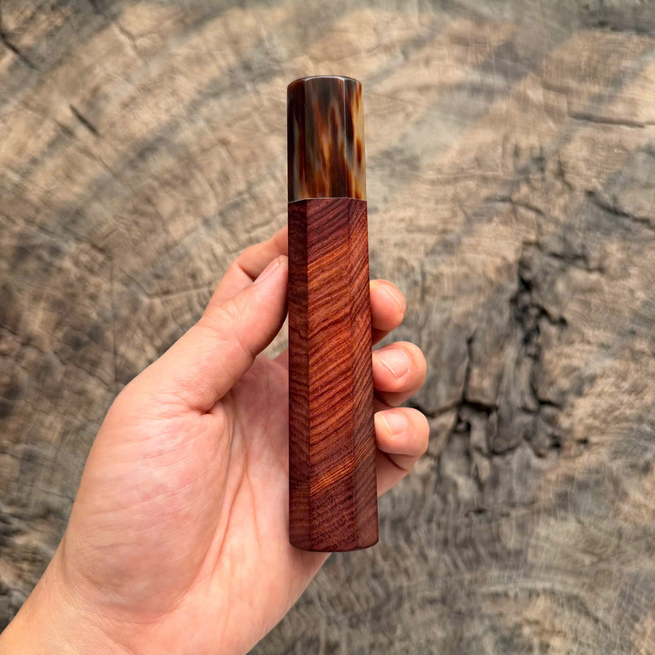 I - 16 Purple Rosewood Wa handle, Horizontal grain, Marble horn ferrule, 140 mm handle