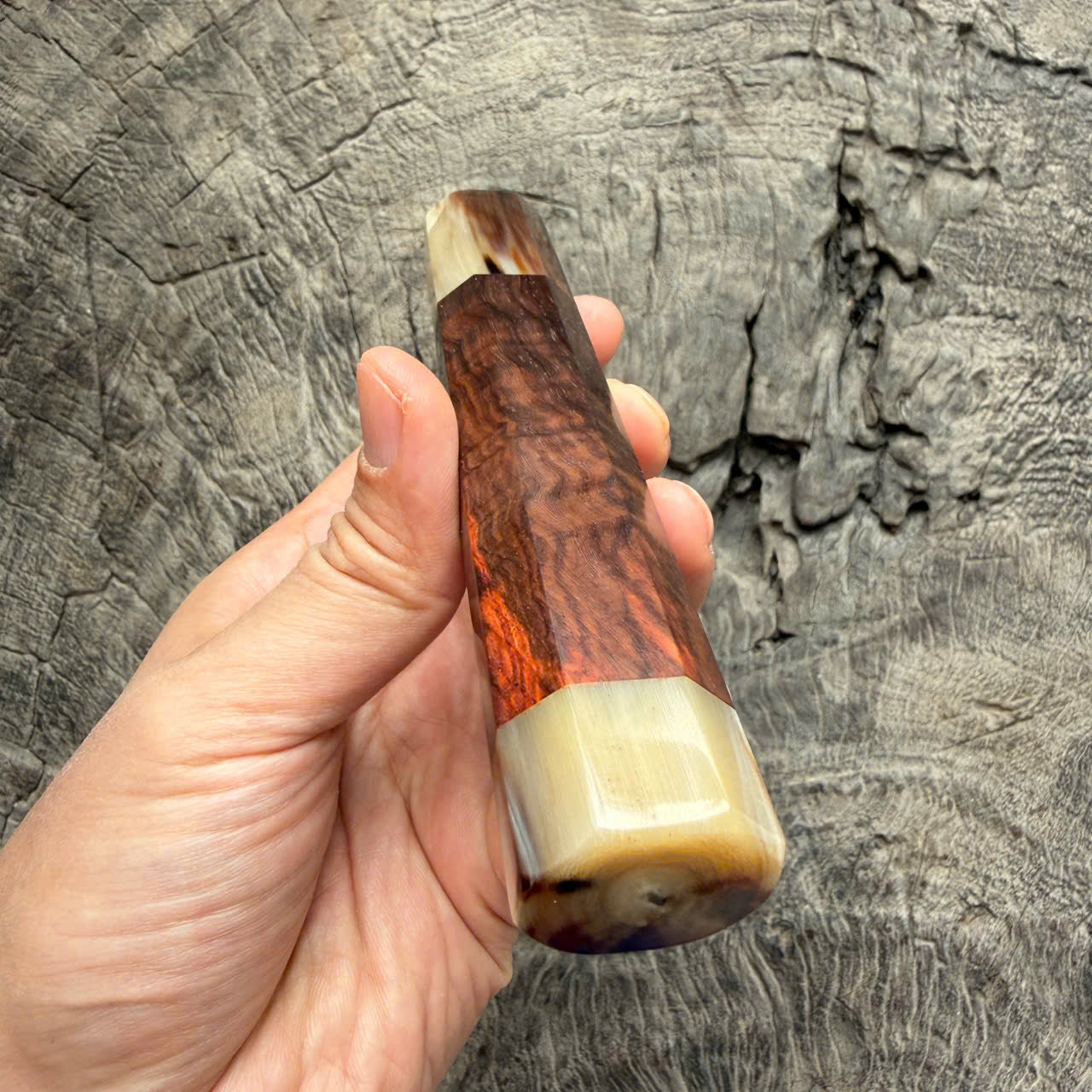 I - 27 Curly Siamese Rosewood Wa Handle, Marble horn ferrule End cap- 140mm