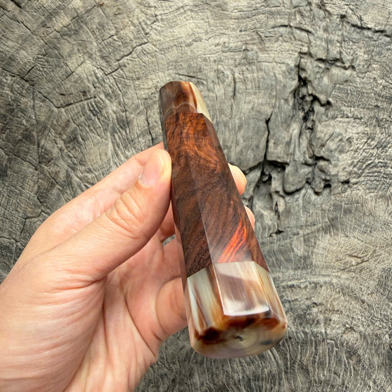 I - 27 Curly Siamese Rosewood Wa Handle, Marble horn ferrule End cap- 140mm