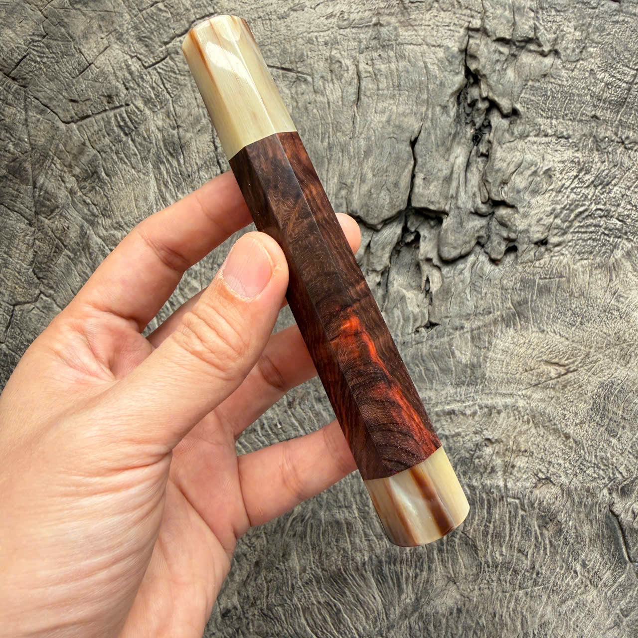 I - 27 Curly Siamese Rosewood Wa Handle, Marble horn ferrule End cap- 140mm