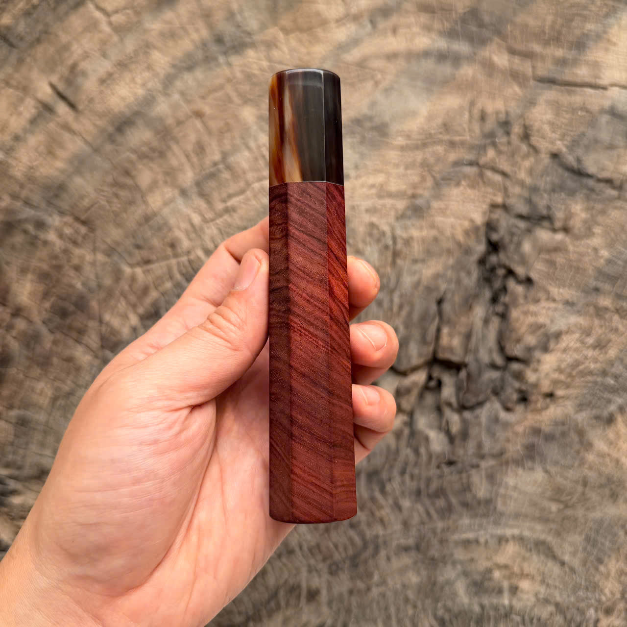 I - 16 Purple Rosewood Wa handle, Horizontal grain, Marble horn ferrule, 140 mm handle
