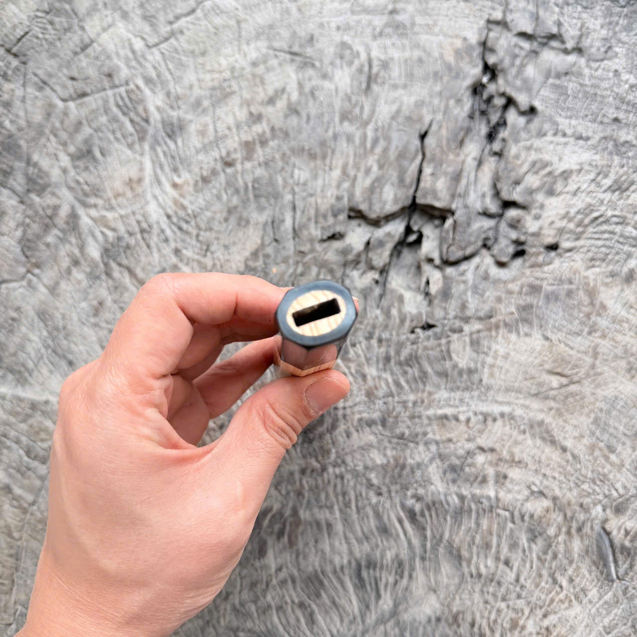 I - Slim Two Tone Tamamoku Cedar Wa handle, Marble Horn Ferrule,  145 mm