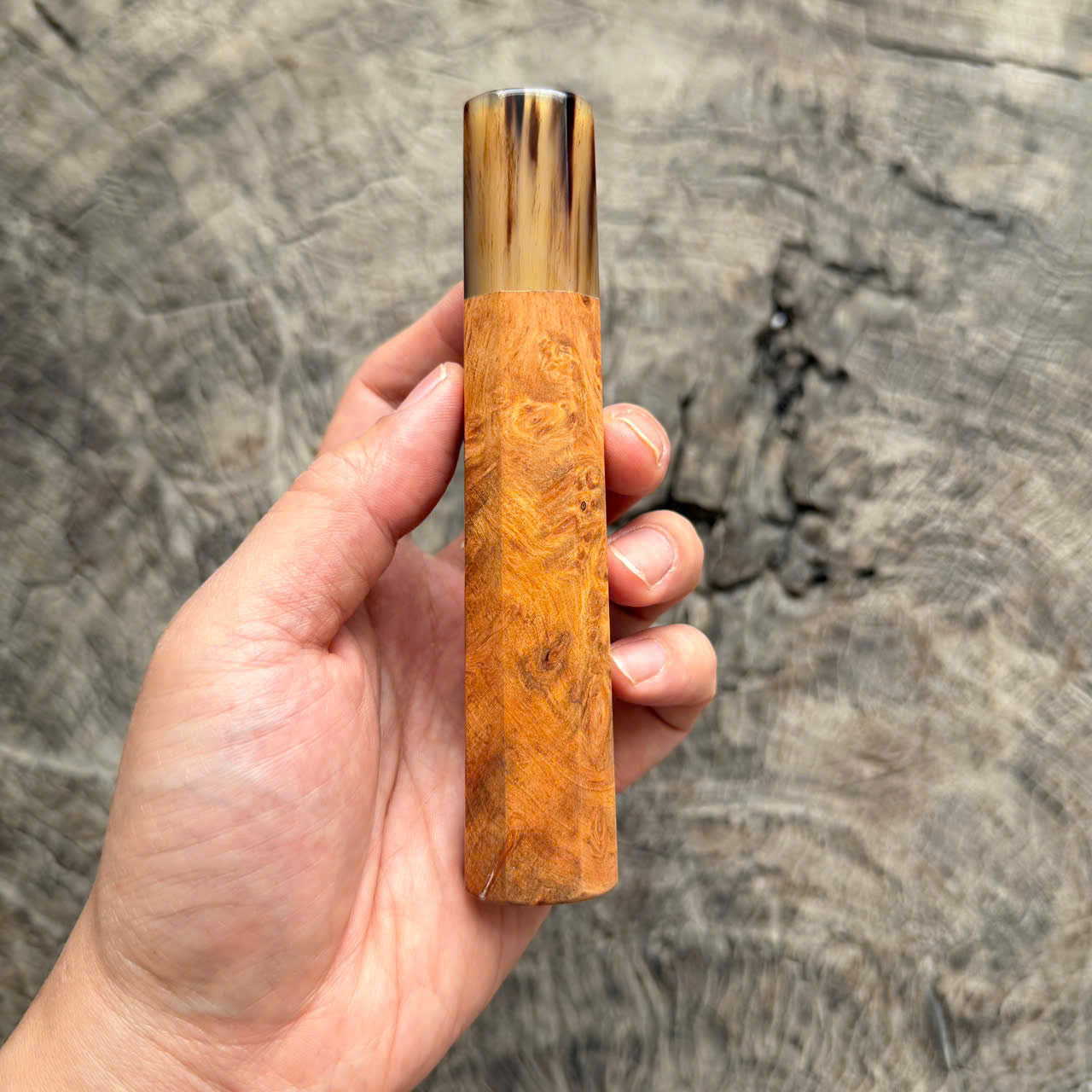 I- 16 Dragon Blood Burl Wa handle, Marble horn Ferrule - 135mm
