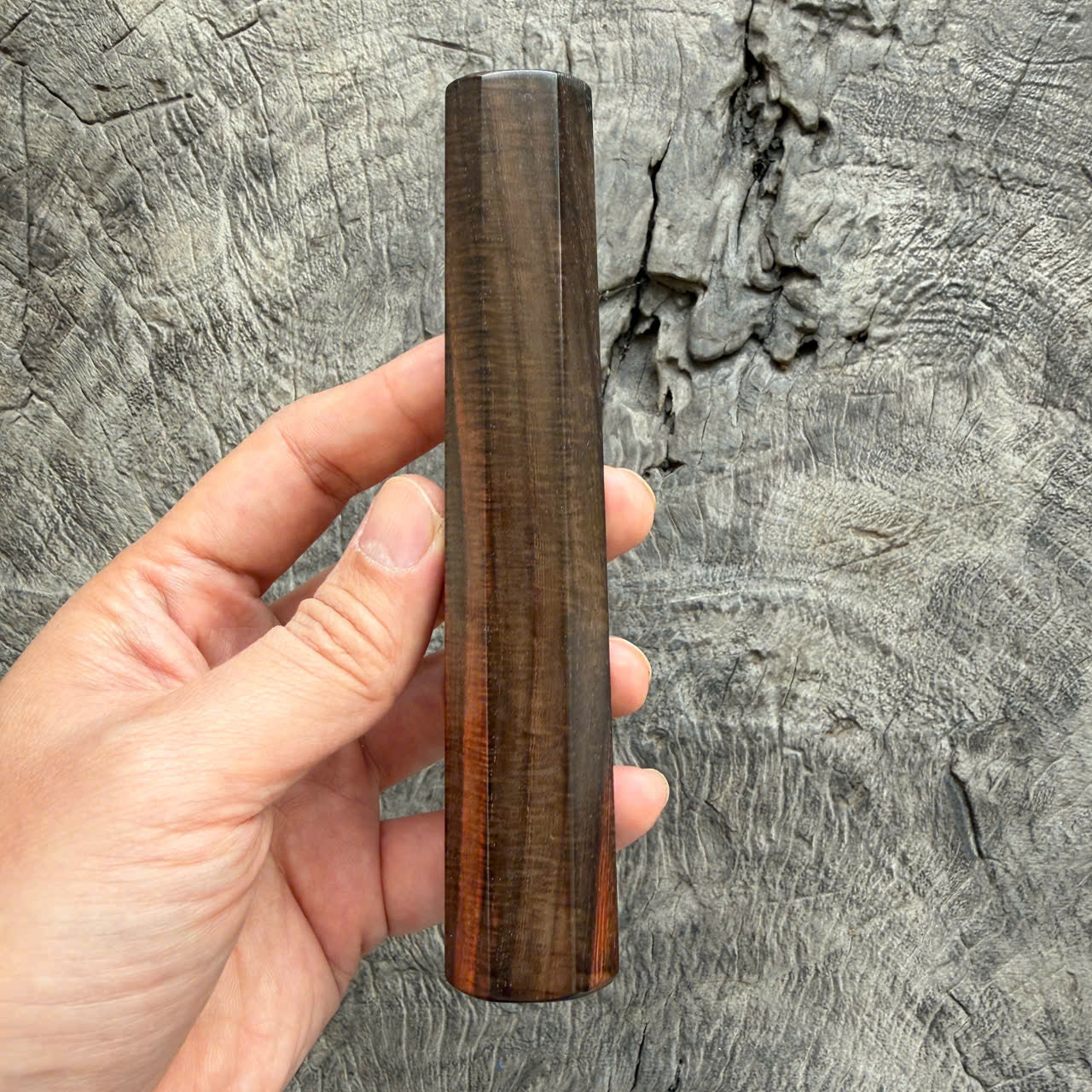 I - Rare Micro Curly Siamese Rosewood Wa handle, Mono -  140 mm