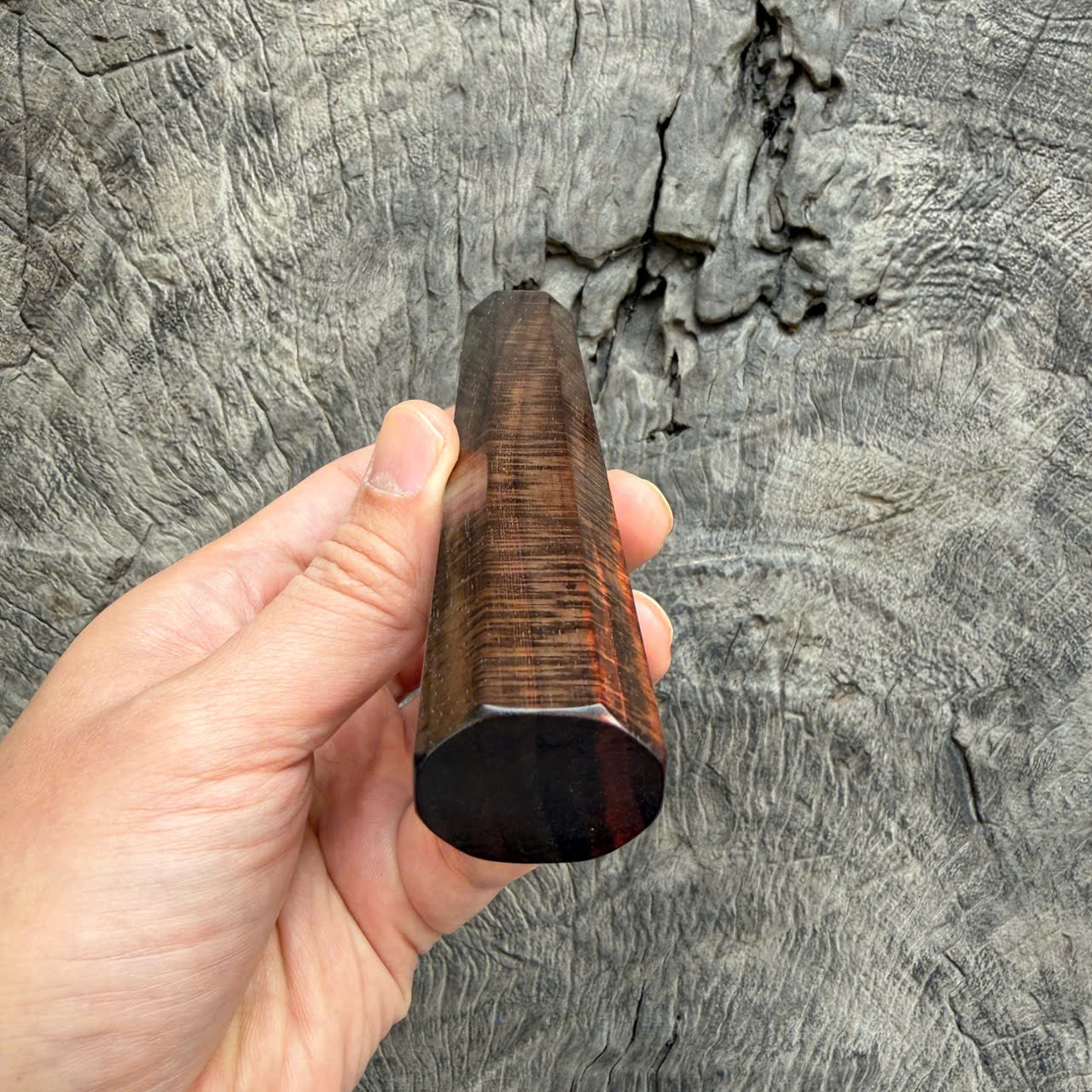 I - Rare Micro Curly Siamese Rosewood Wa handle, Mono -  140 mm