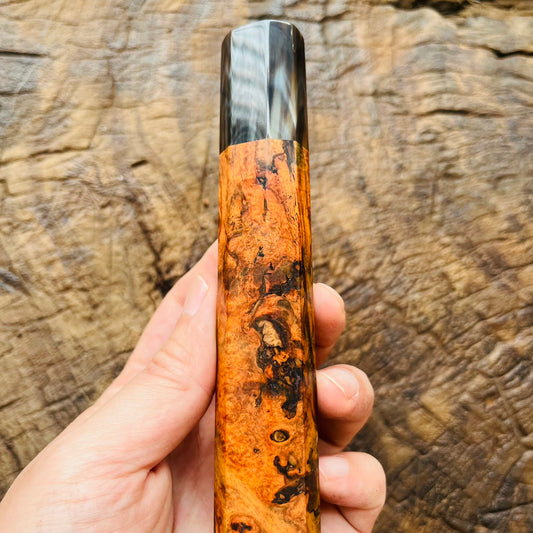I-Super Rare Burl Siamese Orange Rosewood Wa handle with marble horn ferrule - 145mm