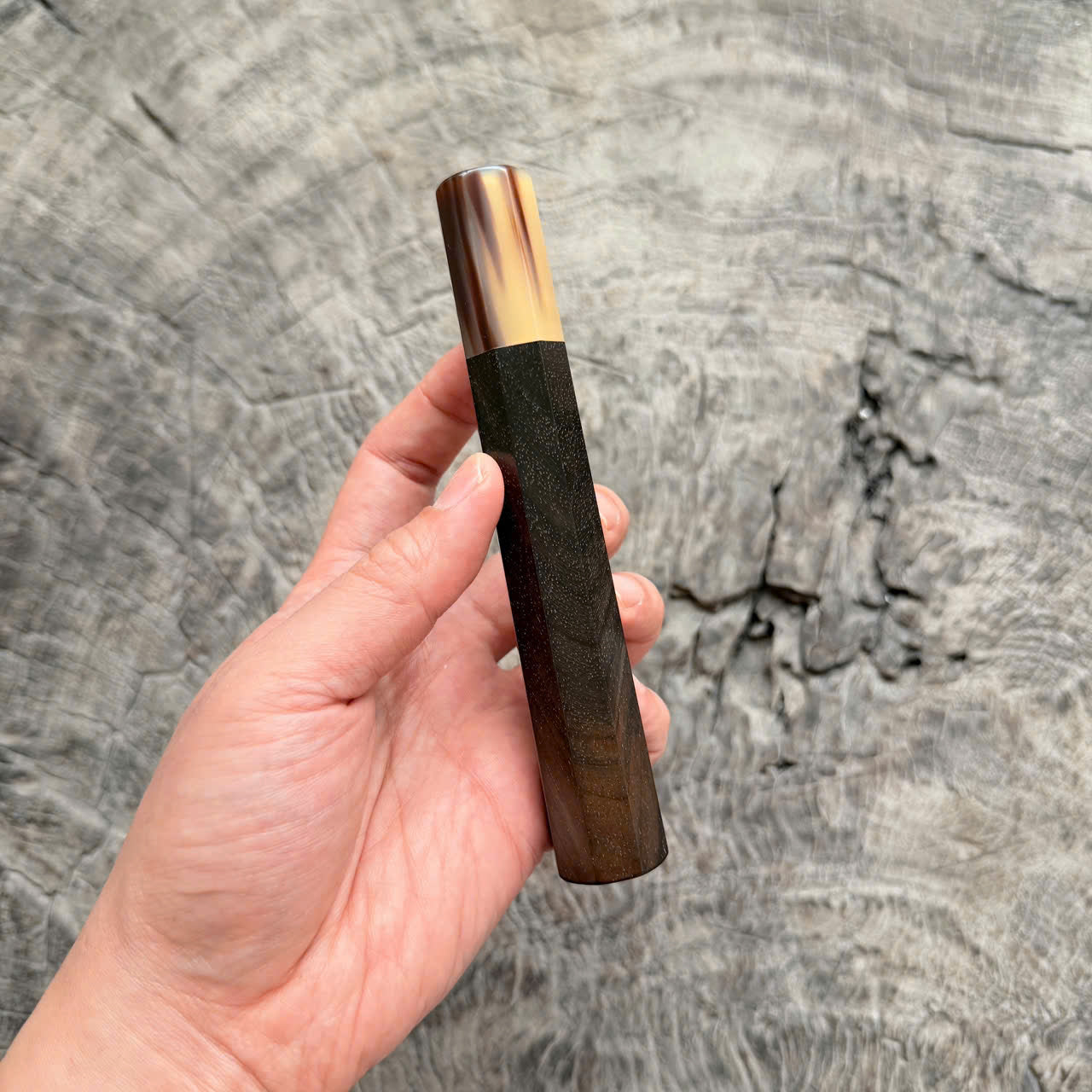 I - 5 Cool Curly Black Siamese Rosewood Wa handle , marble horn Ferrule,  145 mm handle