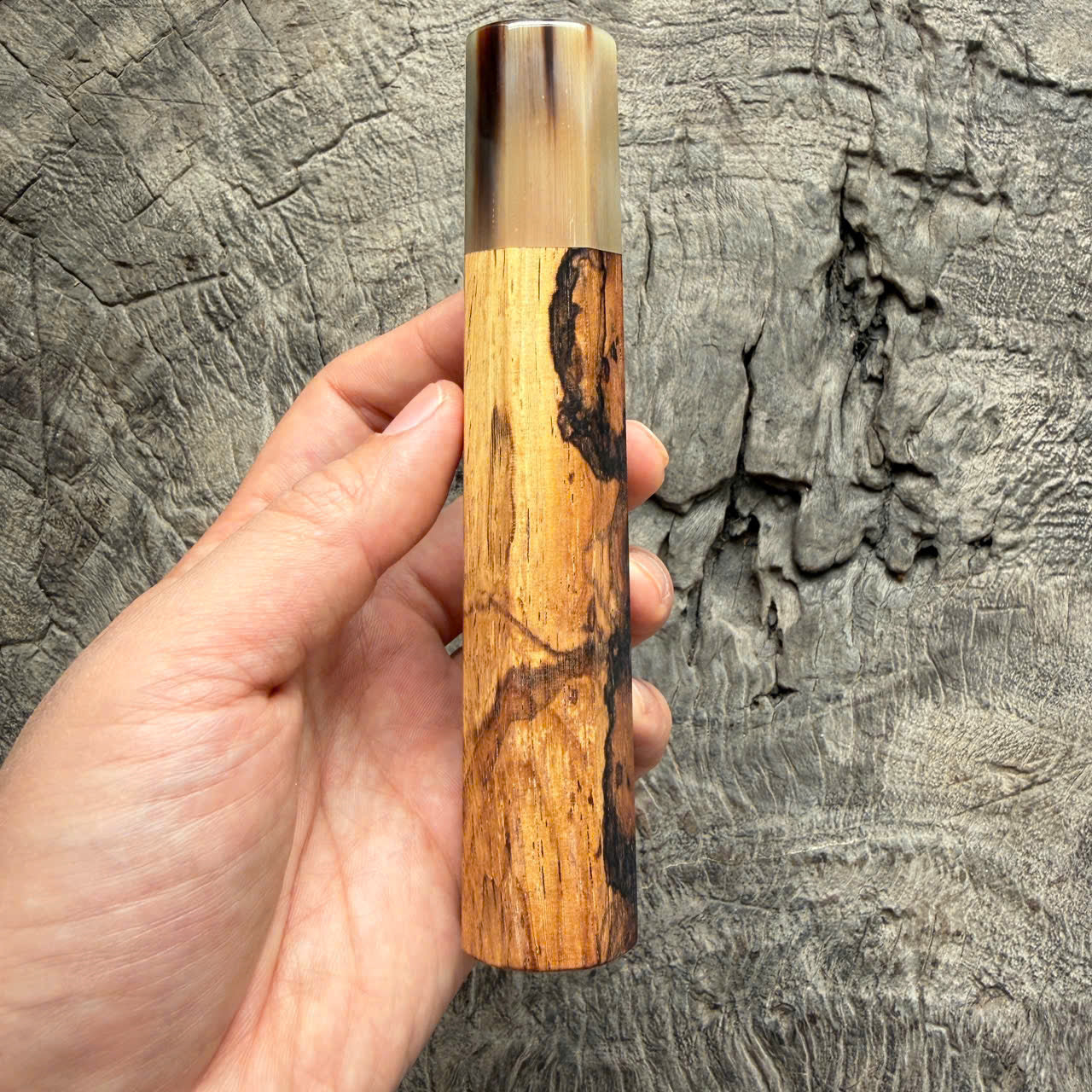 I - Two tone blackwood Wa handle, Marble horn ferrule - end cap- 145 mm