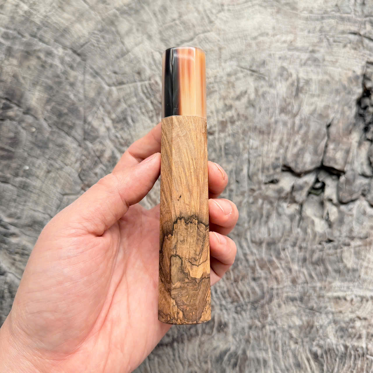 I - 3 Two tone Ebony burl Wa handle - Marble horn ferrule - 140 mm