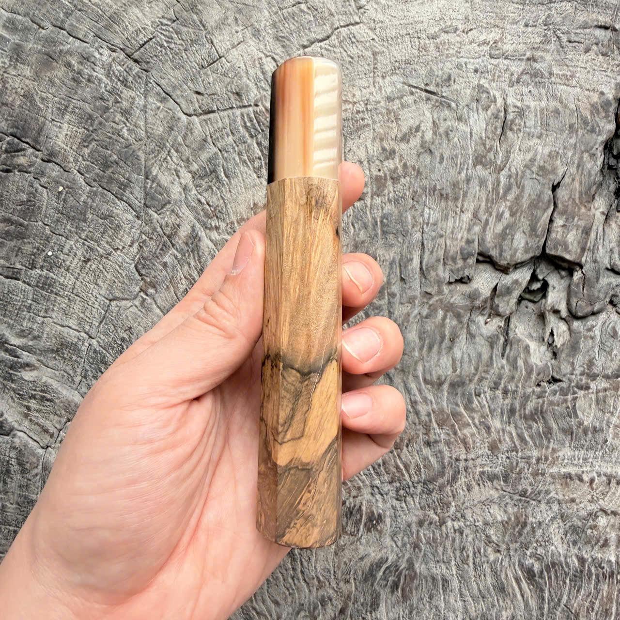 I - 3 Two tone Ebony burl Wa handle - Marble horn ferrule - 140 mm