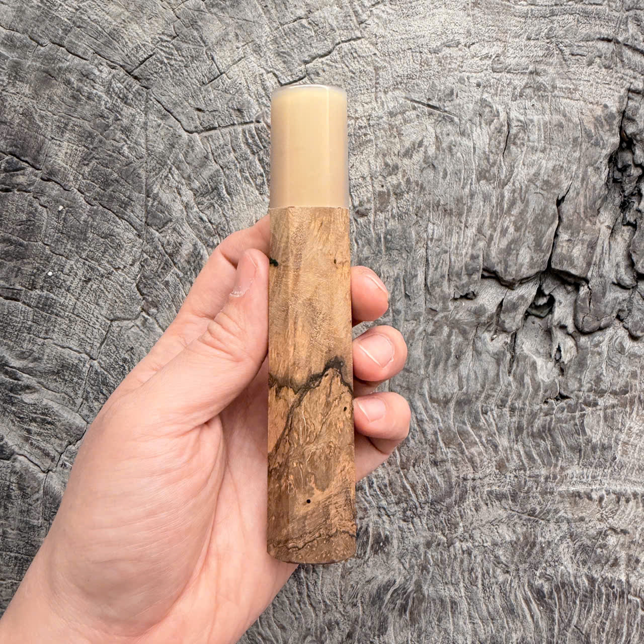 I - 3 Two tone Ebony burl Wa handle - Marble horn ferrule - 140 mm