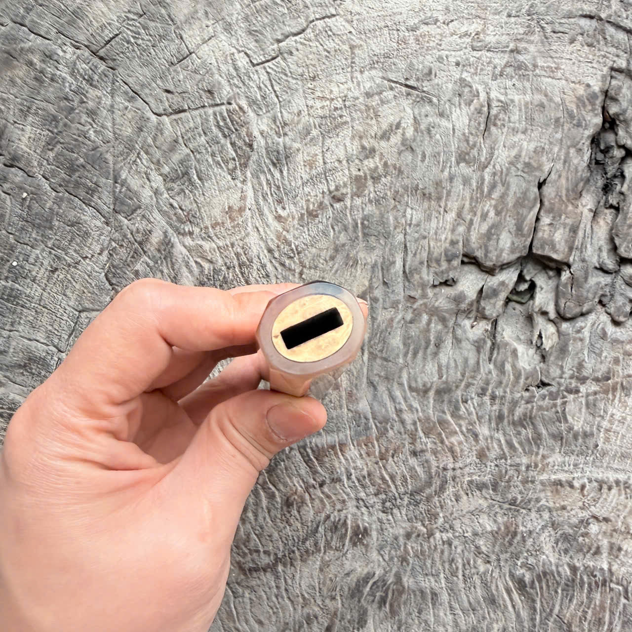 I - 3 Two tone Ebony burl Wa handle - Marble horn ferrule - 140 mm