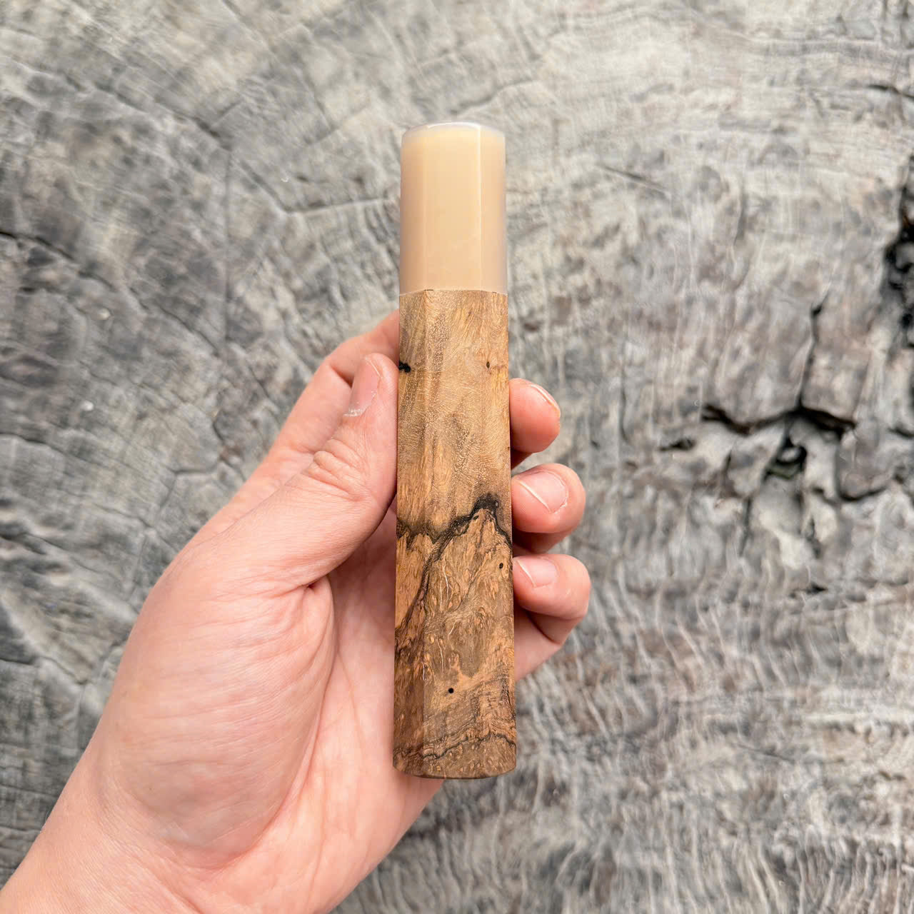 I - 3 Two tone Ebony burl Wa handle - Marble horn ferrule - 140 mm