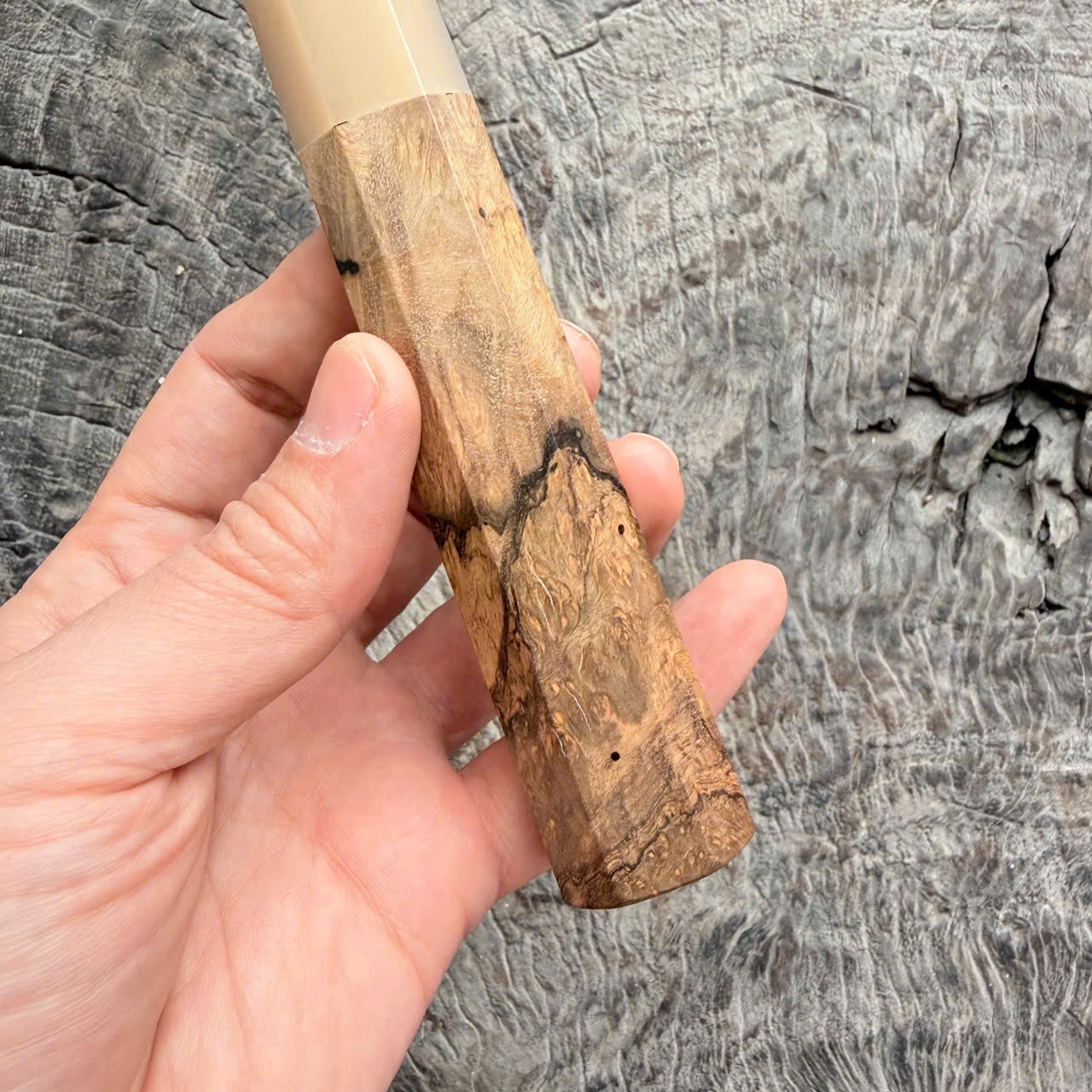 I - 3 Two tone Ebony burl Wa handle - Marble horn ferrule - 140 mm