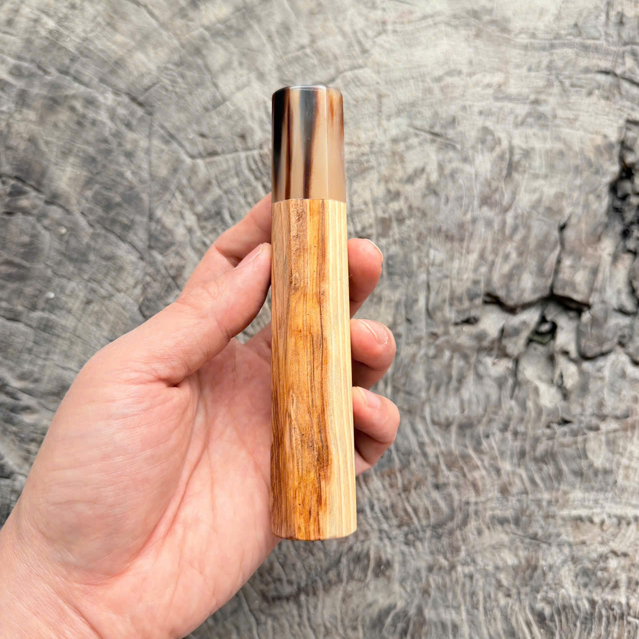 I - 2 Two tone Curly Japanese Tamamoku Cedar, Marble horn ferrule, 140mm