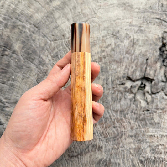 I - 2 Two tone Curly Japanese Tamamoku Cedar, Marble horn ferrule, 140mm