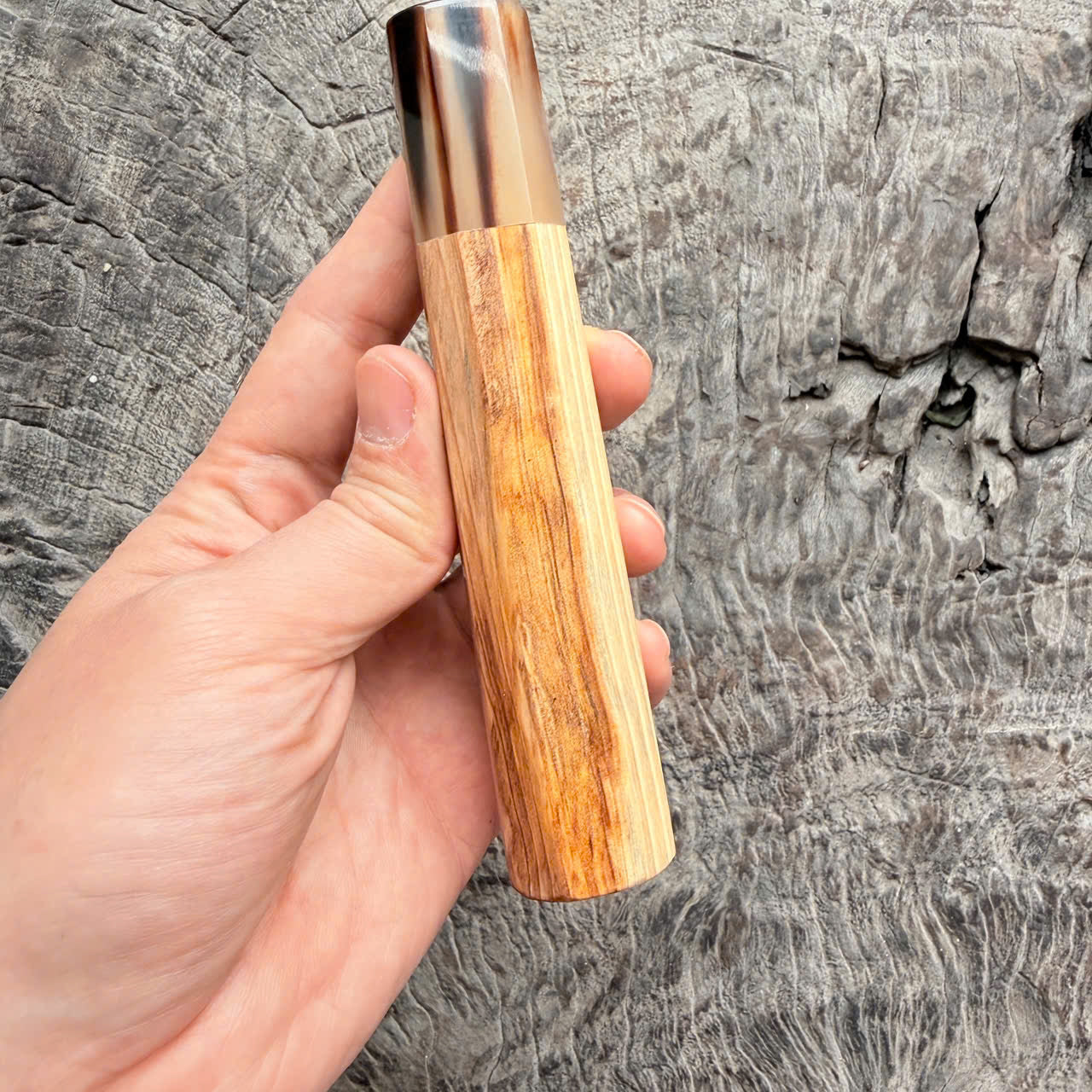 I - 2 Two tone Curly Japanese Tamamoku Cedar, Marble horn ferrule, 140mm