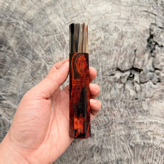 I - 24 Curly Black Red Siamese Rosewood Wa handle, Marble horn ferrule, 140mm