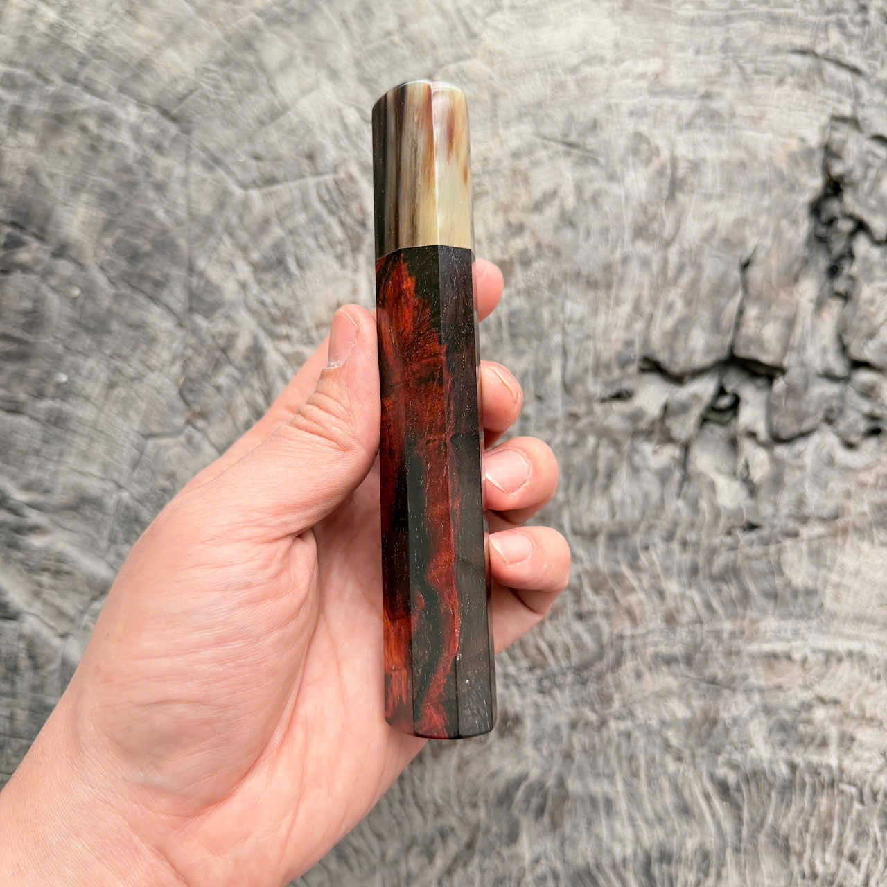 I - 24 Curly Black Red Siamese Rosewood Wa handle, Marble horn ferrule, 140mm