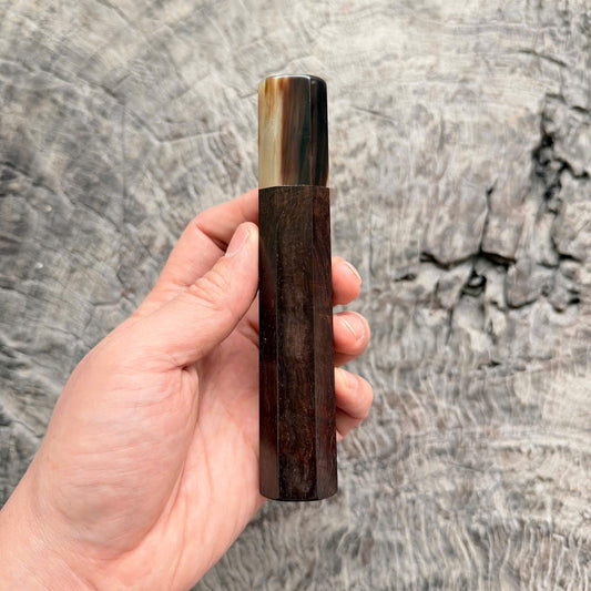 I - 24 Curly Black Red Siamese Rosewood Wa handle, Marble horn ferrule, 140mm