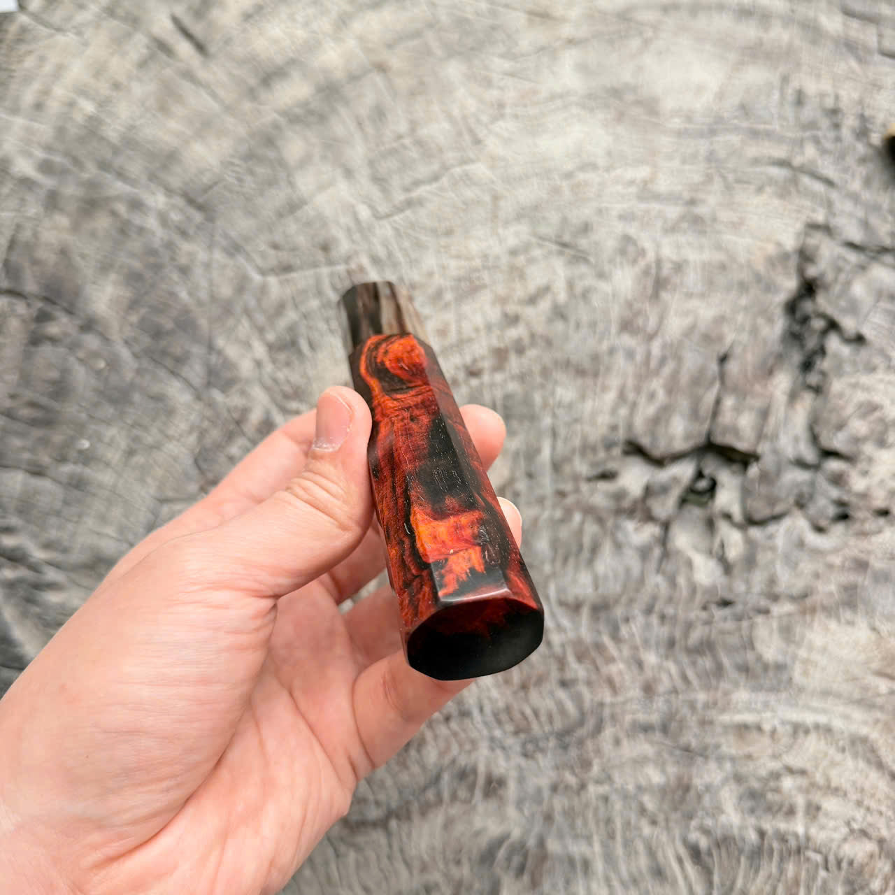 I - 24 Curly Black Red Siamese Rosewood Wa handle, Marble horn ferrule, 140mm