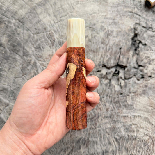 I - Burl Huanghuali wood Wa handle, Cream Horn Ferrule, 140mm handle
