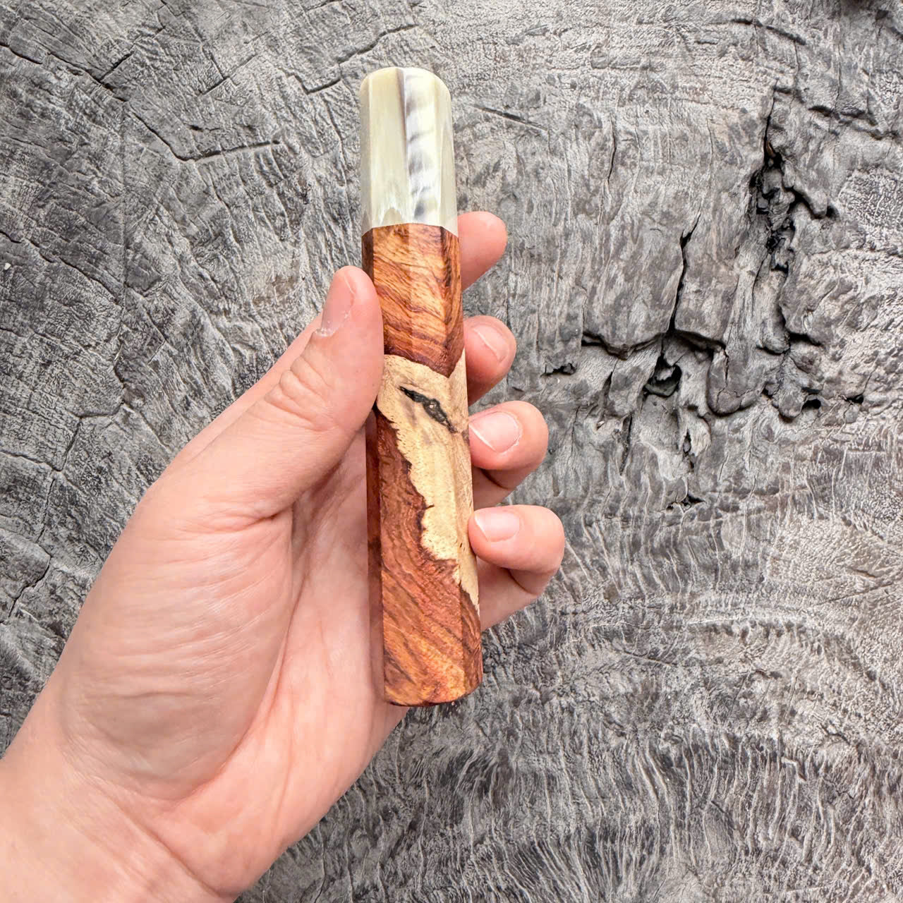 I - Burl Huanghuali wood Wa handle, Cream Horn Ferrule, 140mm handle