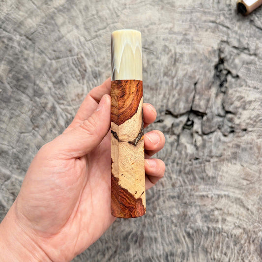 I - Burl Huanghuali wood Wa handle, Cream Horn Ferrule, 140mm handle