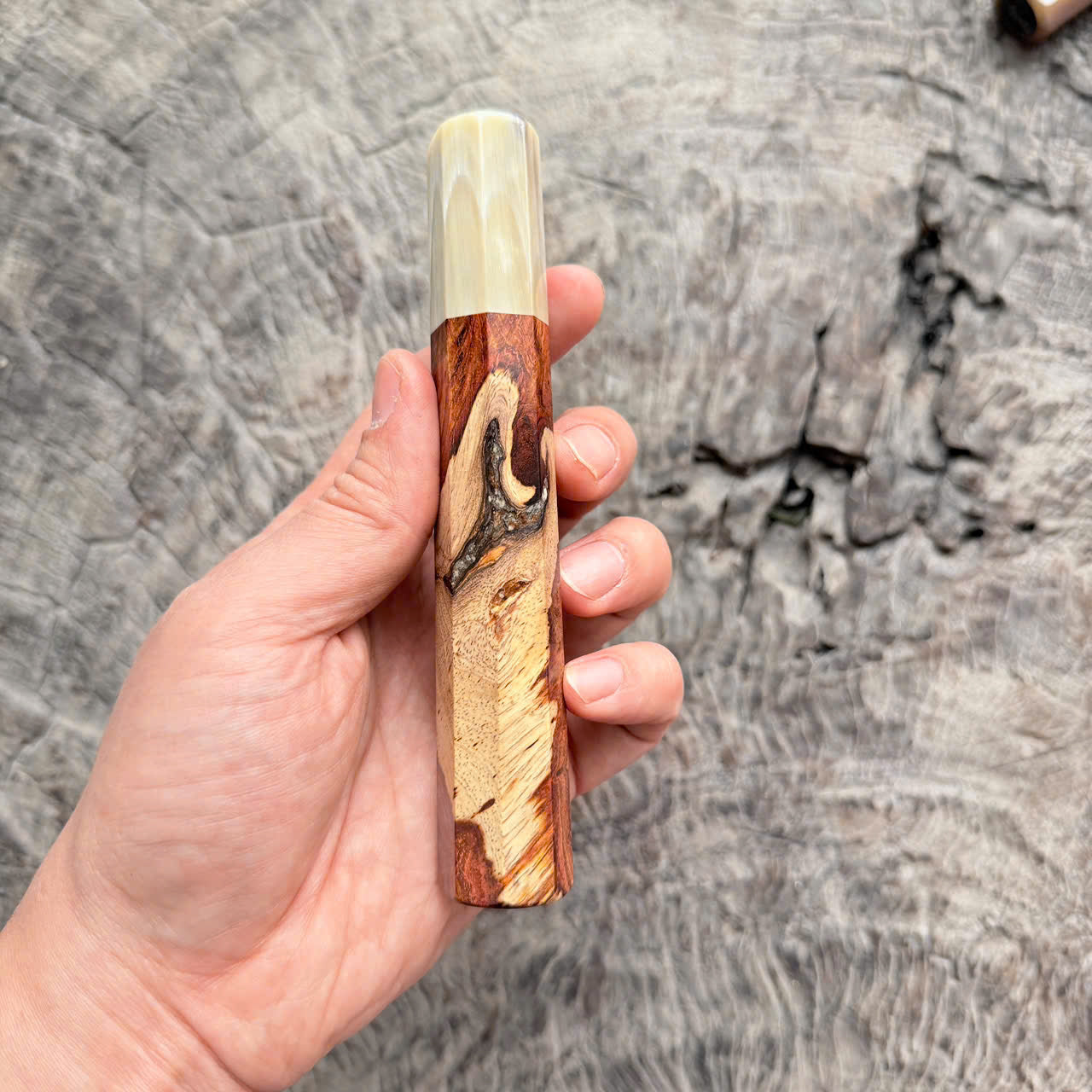 I - Burl Huanghuali wood Wa handle, Cream Horn Ferrule, 140mm handle