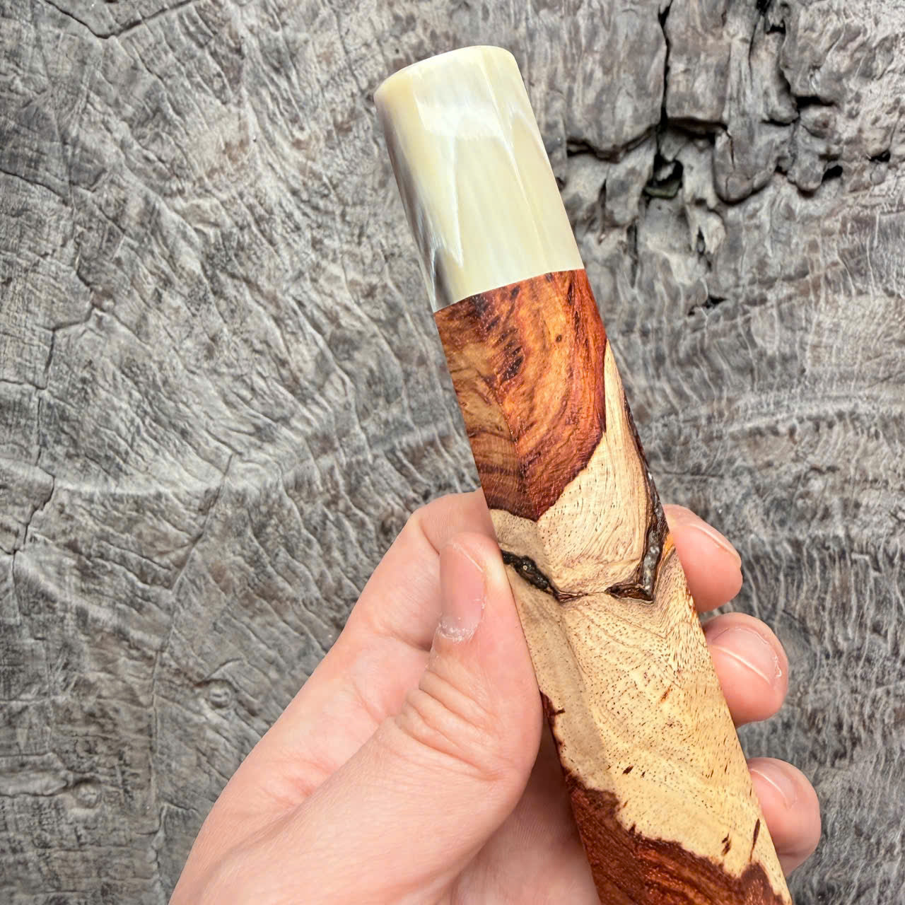 I - Burl Huanghuali wood Wa handle, Cream Horn Ferrule, 140mm handle