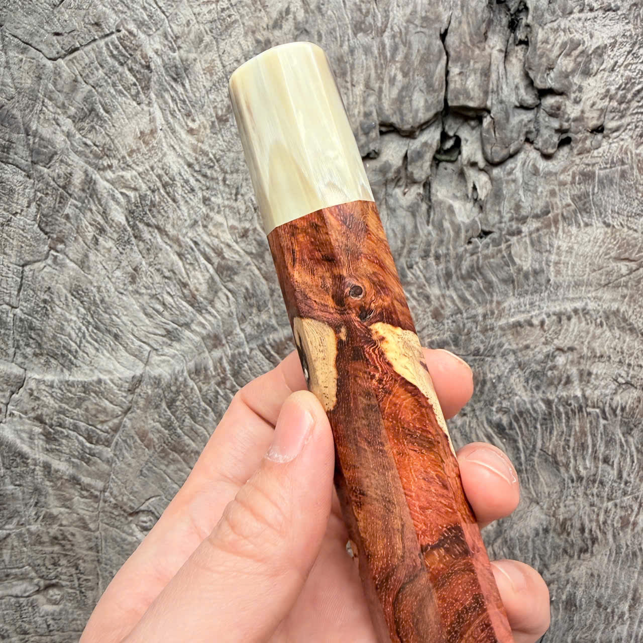 I - Burl Huanghuali wood Wa handle, Cream Horn Ferrule, 140mm handle
