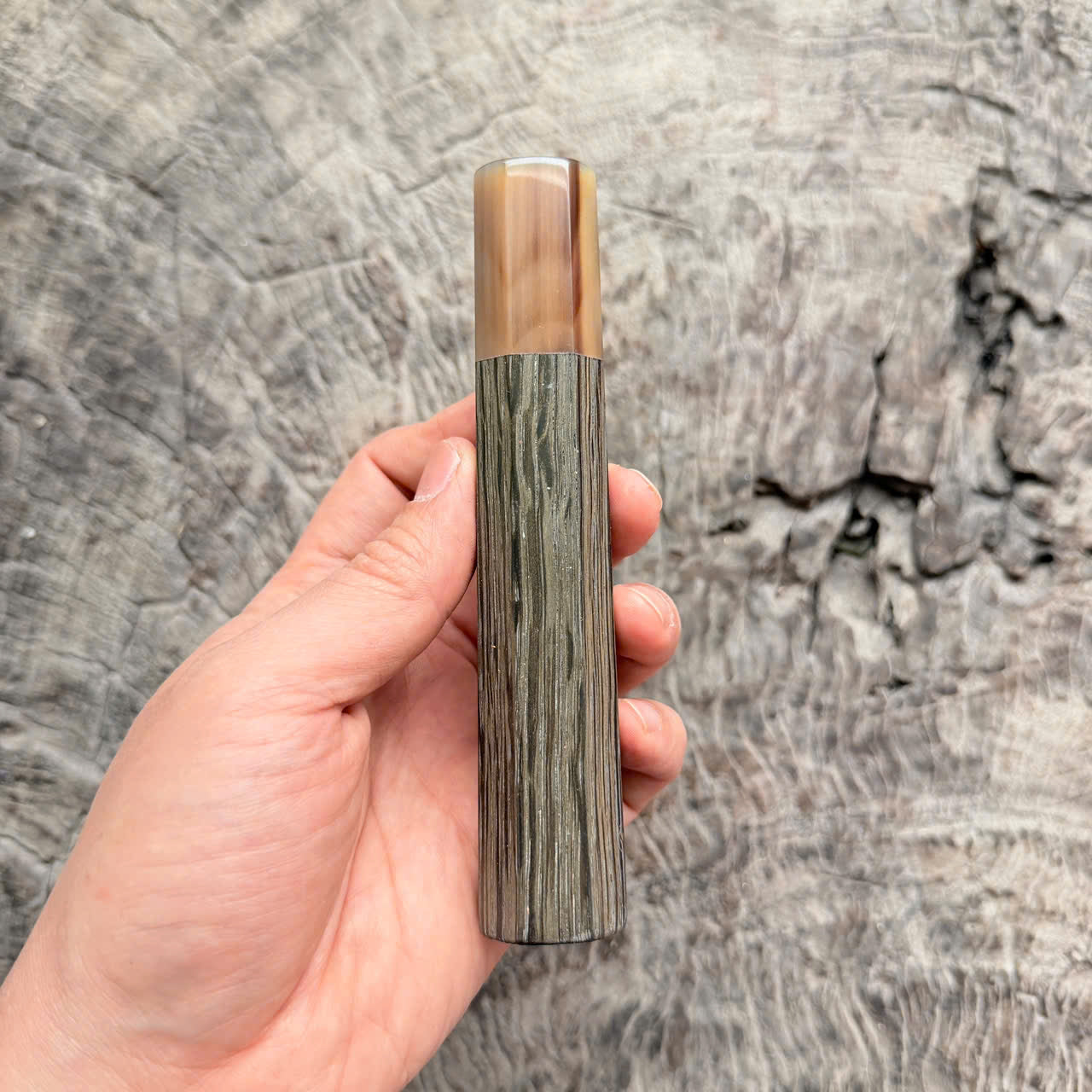 I - 4 Bog oak Wa handle, Marble horn ferrule, 140mm