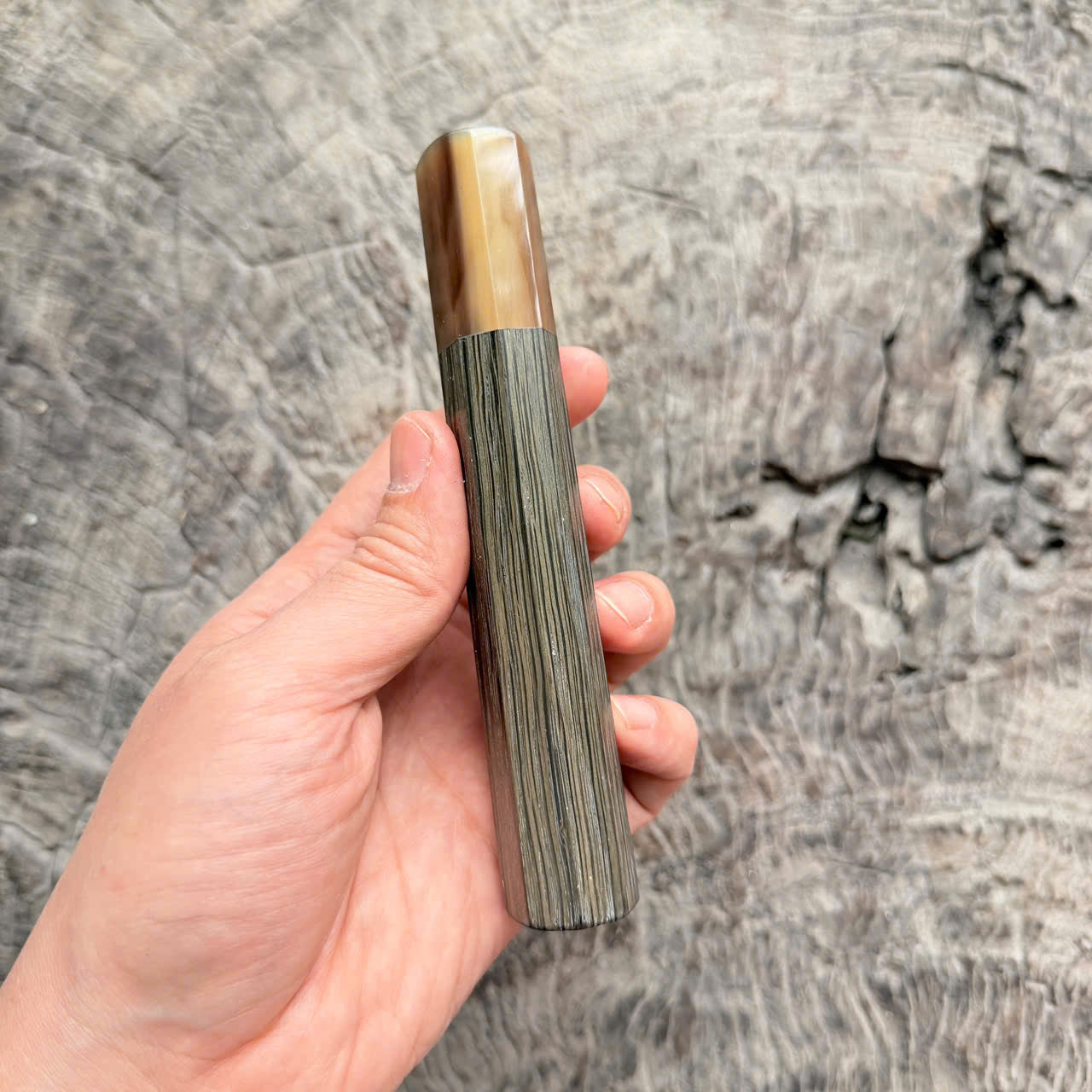 I - 4 Bog oak Wa handle, Marble horn ferrule, 140mm