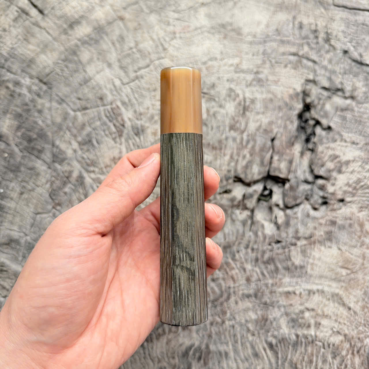 I - 4 Bog oak Wa handle, Marble horn ferrule, 140mm