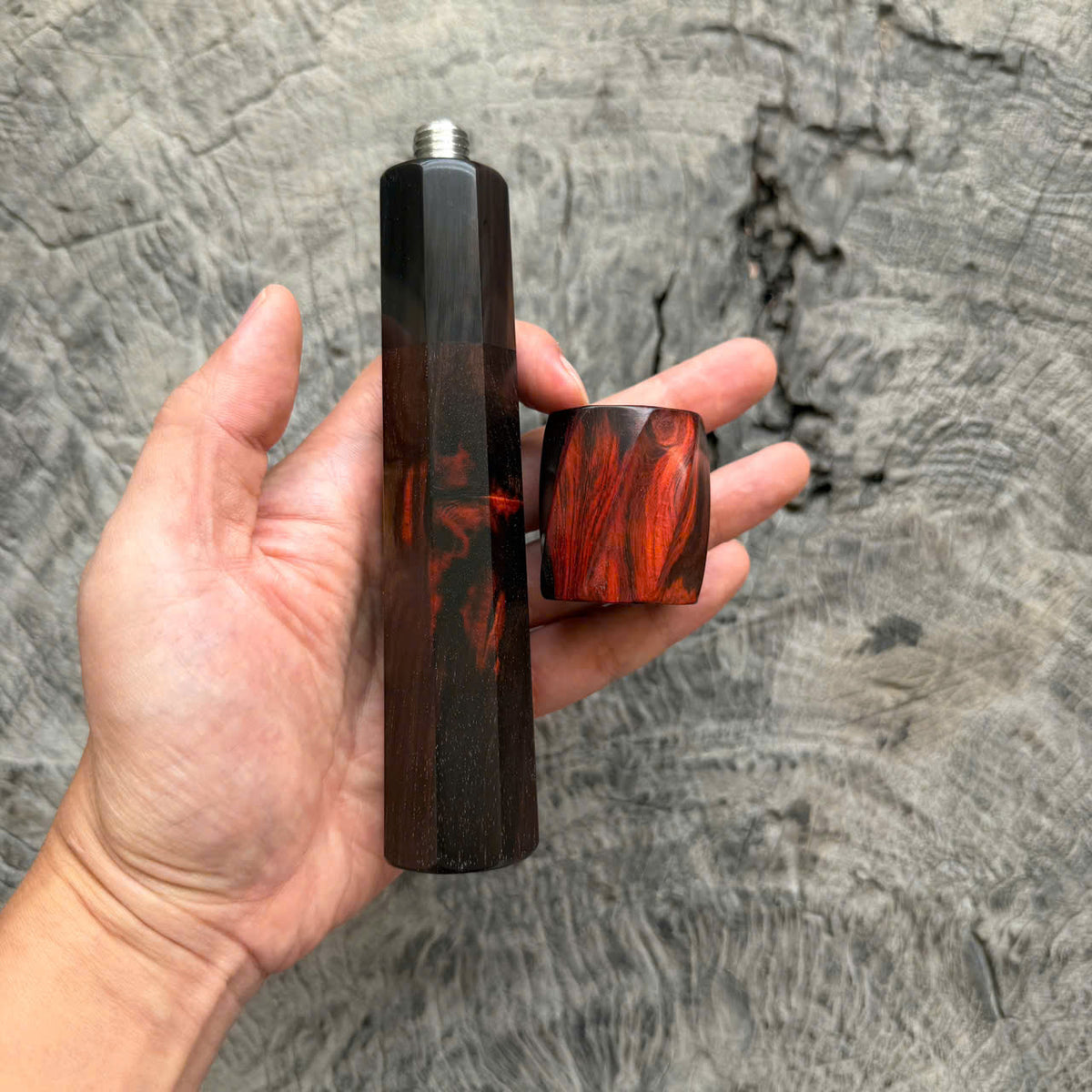 I- Set of Custom Wooden Portafilter Handle & Steam Knob Set, A1