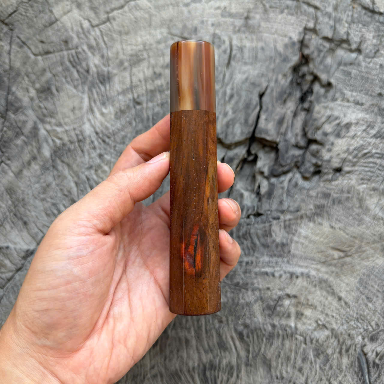 I -Caramel Siamese Rosewood and caramel, Marble Horn Ferrule, 140mm handle