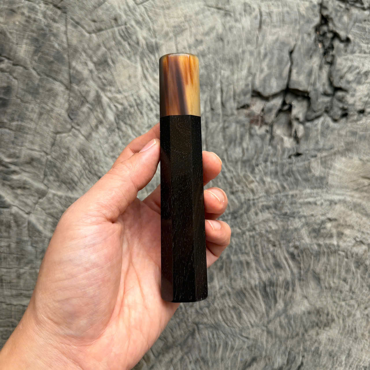 I- Rare Deep Black Siamese Rosewood Wa handle, Marble horn ferrule, 135mm handle