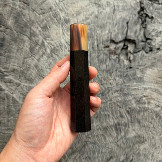 I- Rare Deep Black Siamese Rosewood Wa handle, Marble horn ferrule, 135mm handle