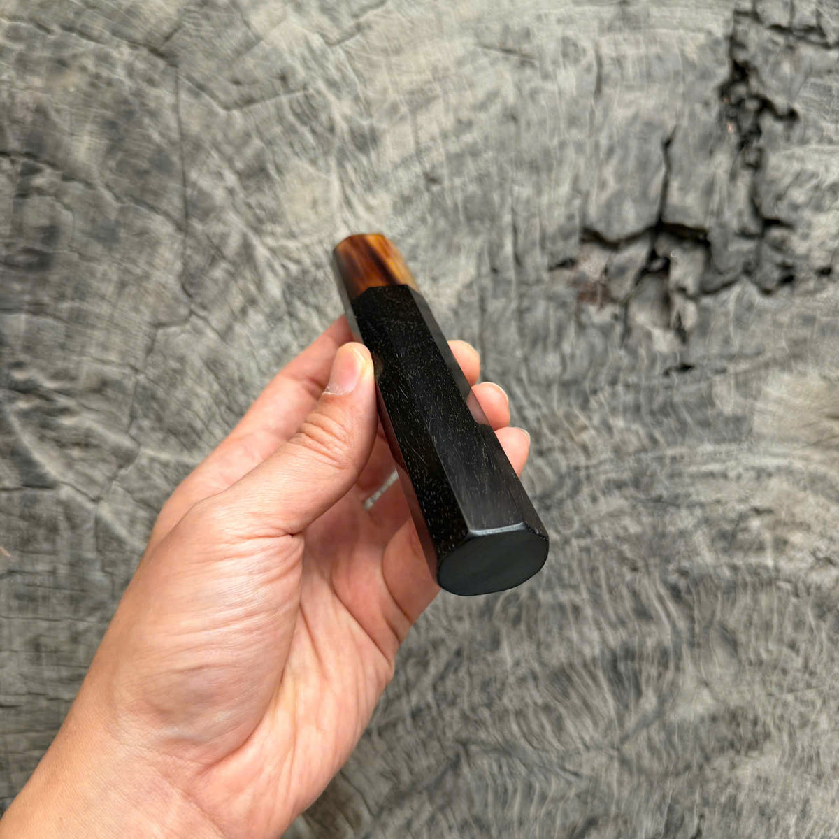 I- Rare Deep Black Siamese Rosewood Wa handle, Marble horn ferrule, 135mm handle