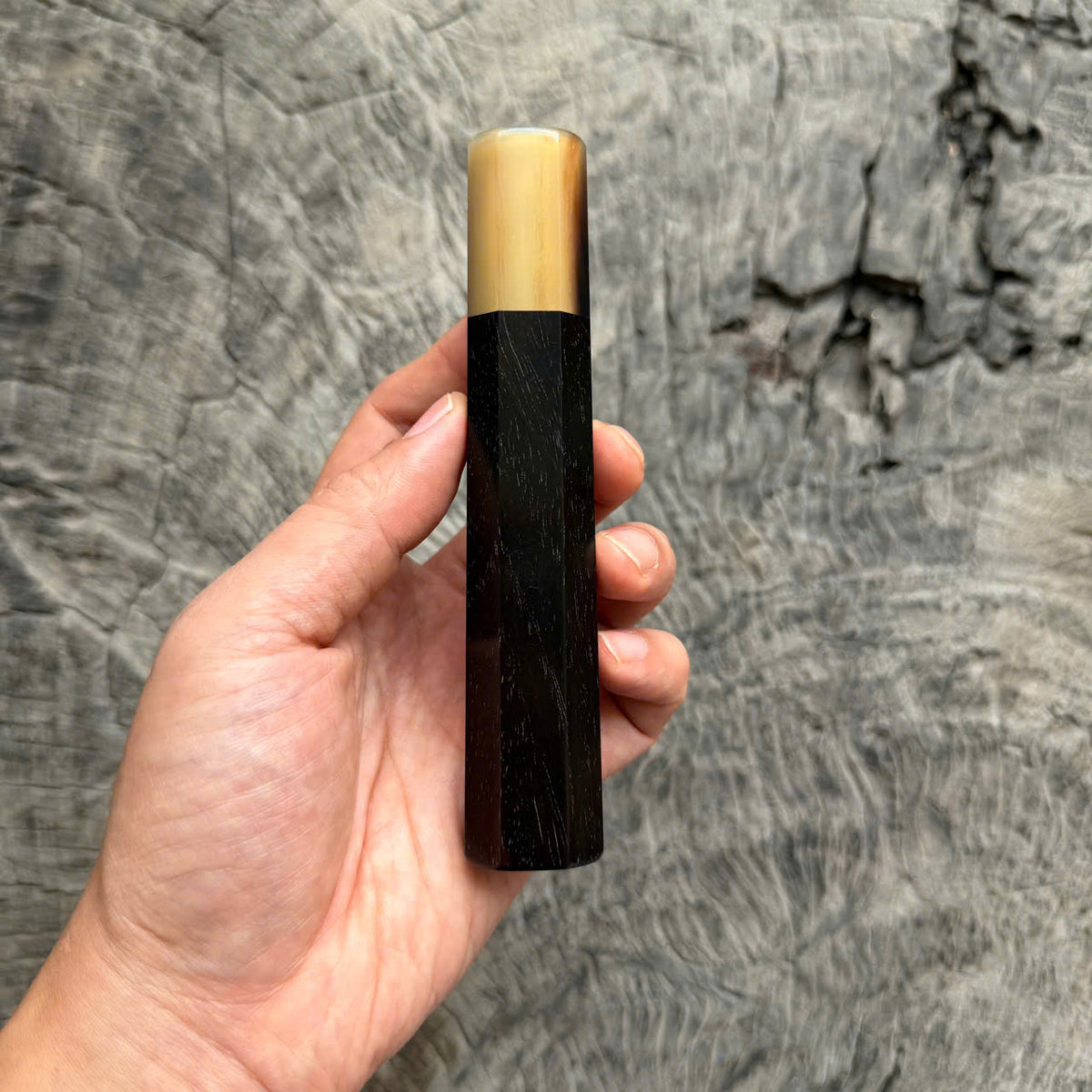 I- Rare Deep Black Siamese Rosewood Wa handle, Marble horn ferrule, 135mm handle