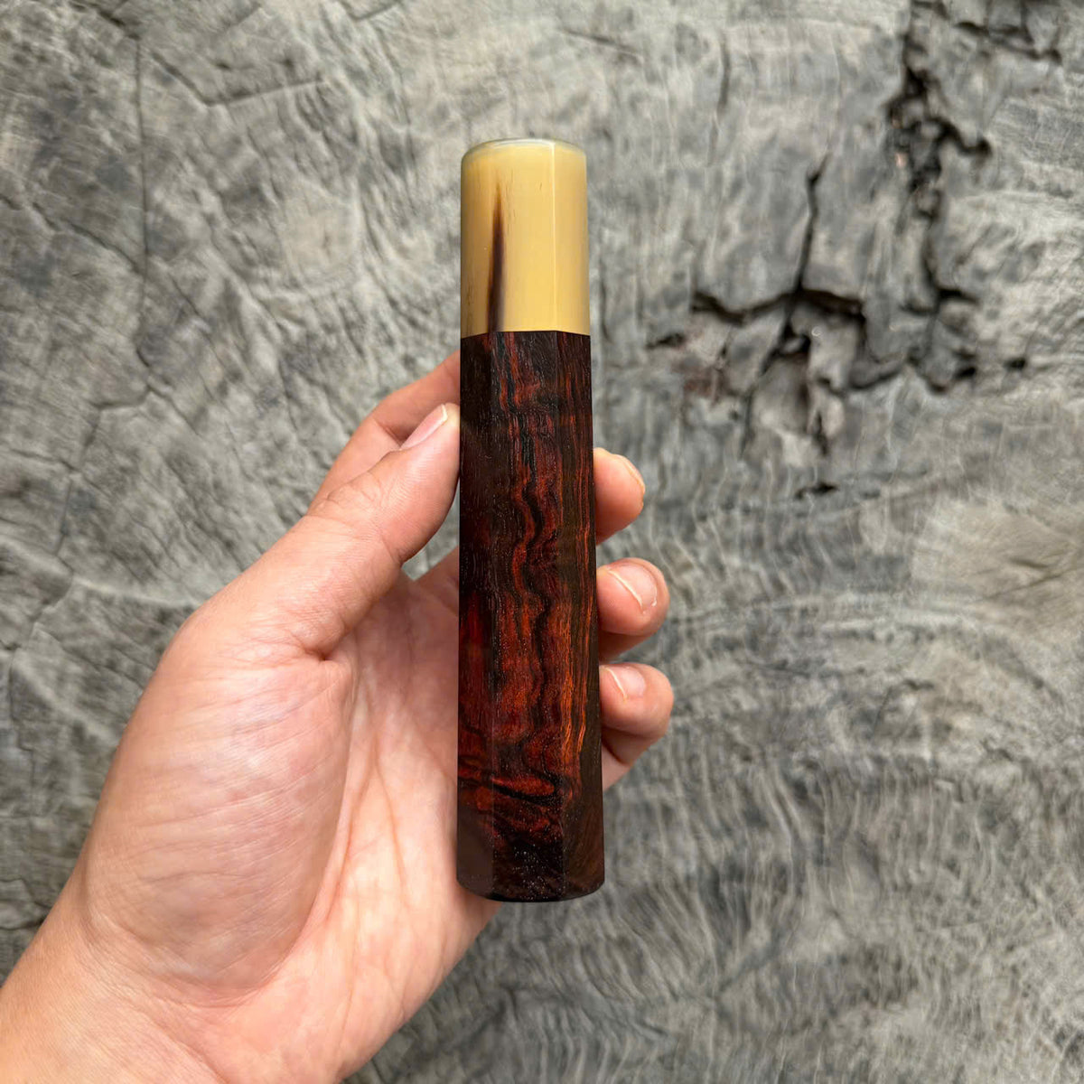 I - 53  Quilted Siamese rosewood Wa handle, Marble horn Ferrule, 140mm