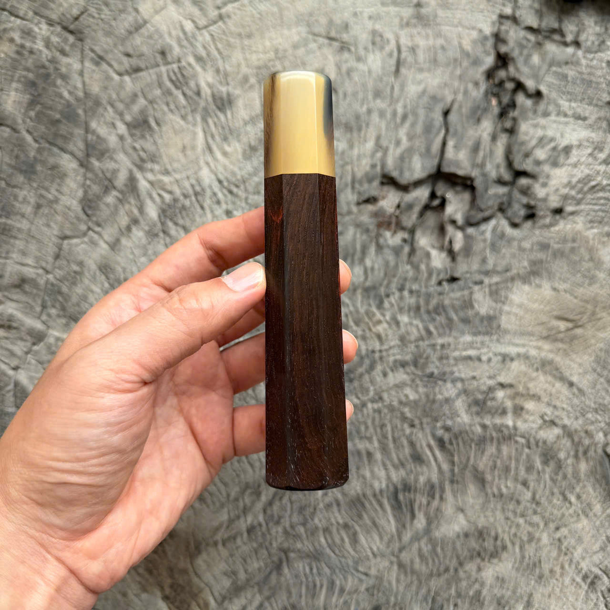I - 53  Quilted Siamese rosewood Wa handle, Marble horn Ferrule, 140mm