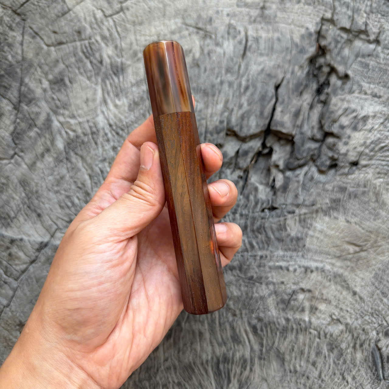 I -Caramel Siamese Rosewood and caramel, Marble Horn Ferrule, 140mm handle