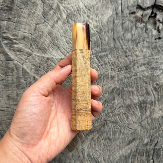 I- Rare Gold Curly Rosewood Wa handle, Marble horn ferrule, 135mm handle