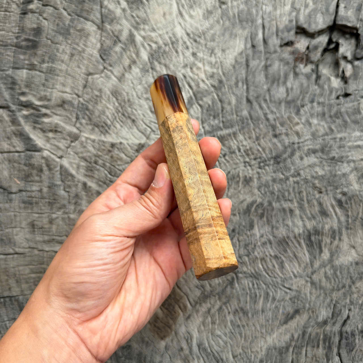 I- Rare Gold Curly Rosewood Wa handle, Marble horn ferrule, 135mm handle