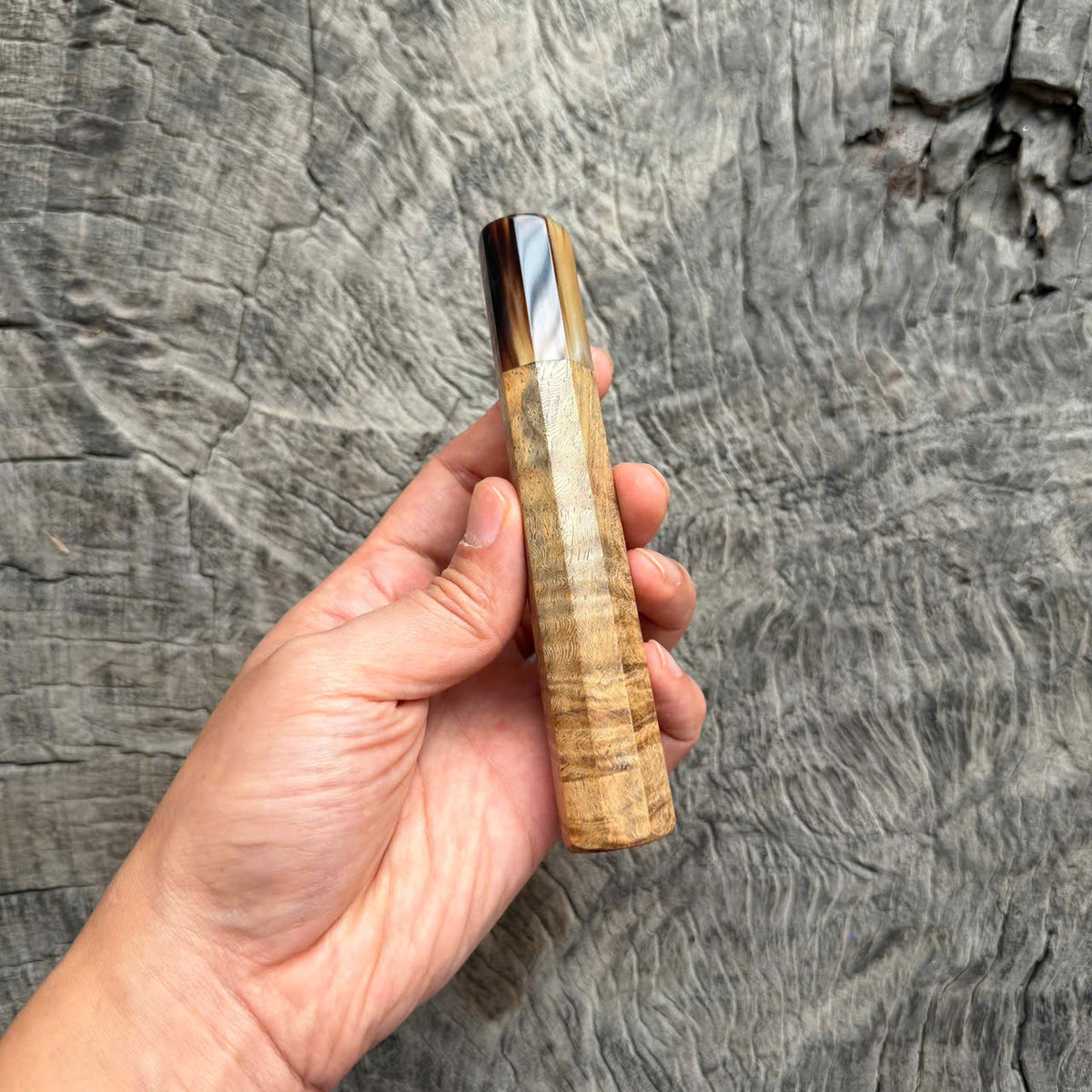 I- Rare Gold Curly Rosewood Wa handle, Marble horn ferrule, 135mm handle