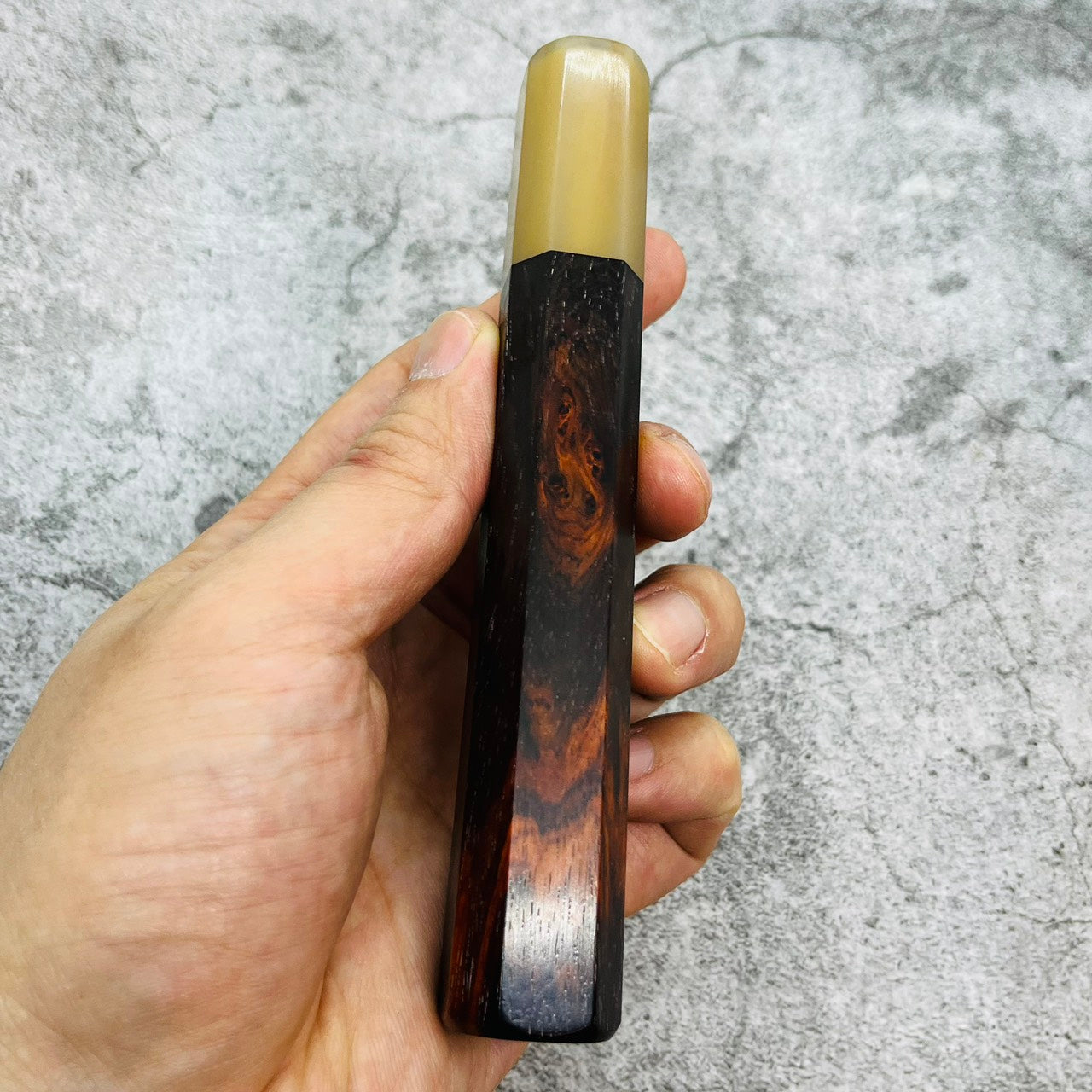 I- Burl rosewood with burl Wa handle with marble horn ferrule, 135mm